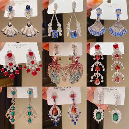 Retro Geometric Tassel Earrings For Women In Alloy With Zircon Inlay