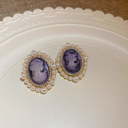 Round Enamel Stud Earrings For Women With Resin And Rhinestone Inlay, Electroplated Gold Plating Process