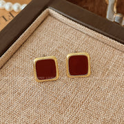 3#Silver Needle Oil Drop Square Earrings