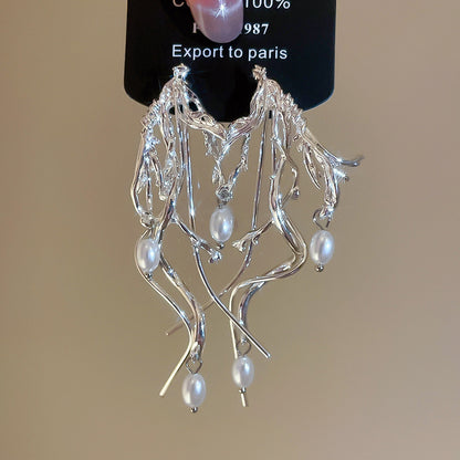 Tassel Stud Earrings For Women Featuring Electroplated Gold Plating And Zircon Inlay Material