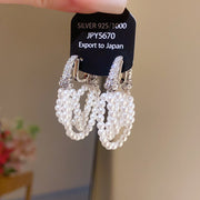 1#Zircon Pearl Horseshoe Tassel Earrings
