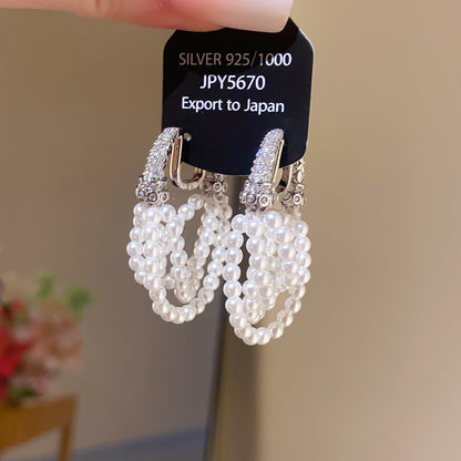 Retro Round Stud Earrings For Women With Tassel Craft, Imitation Pearl Material, And Zircon Inlay