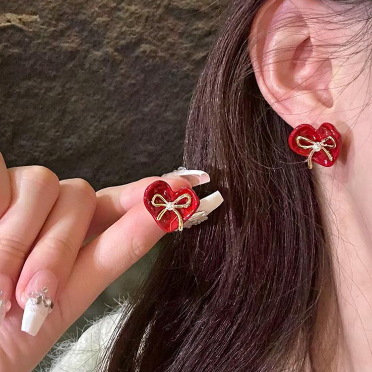 Geometric Enamel Earrings For Women In Retro Style Featuring Red Metal Design