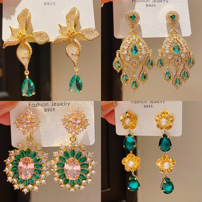 Retro Geometric Tassel Earrings For Women In Alloy With Zircon Inlay