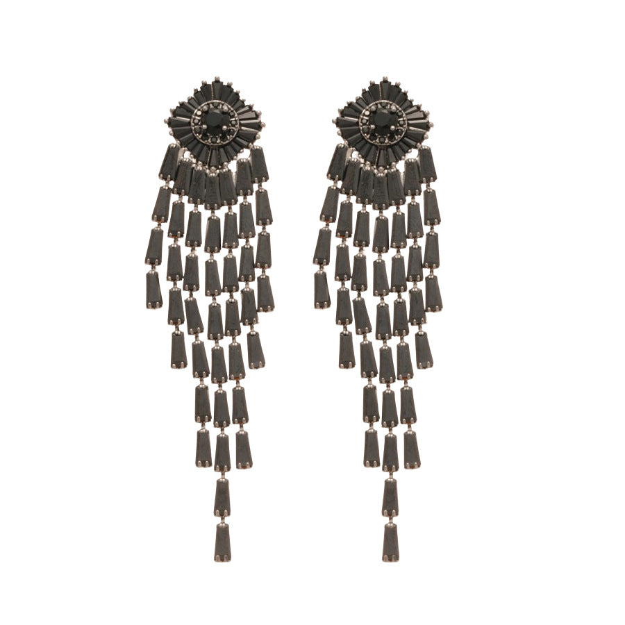 Geometric Tassel Earrings For Women In Electroplated Copper With Zircon Inlay