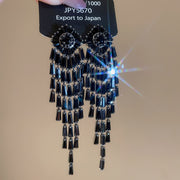 1#Silver Needle Zircon Rhombus Tassel Stud Earrings