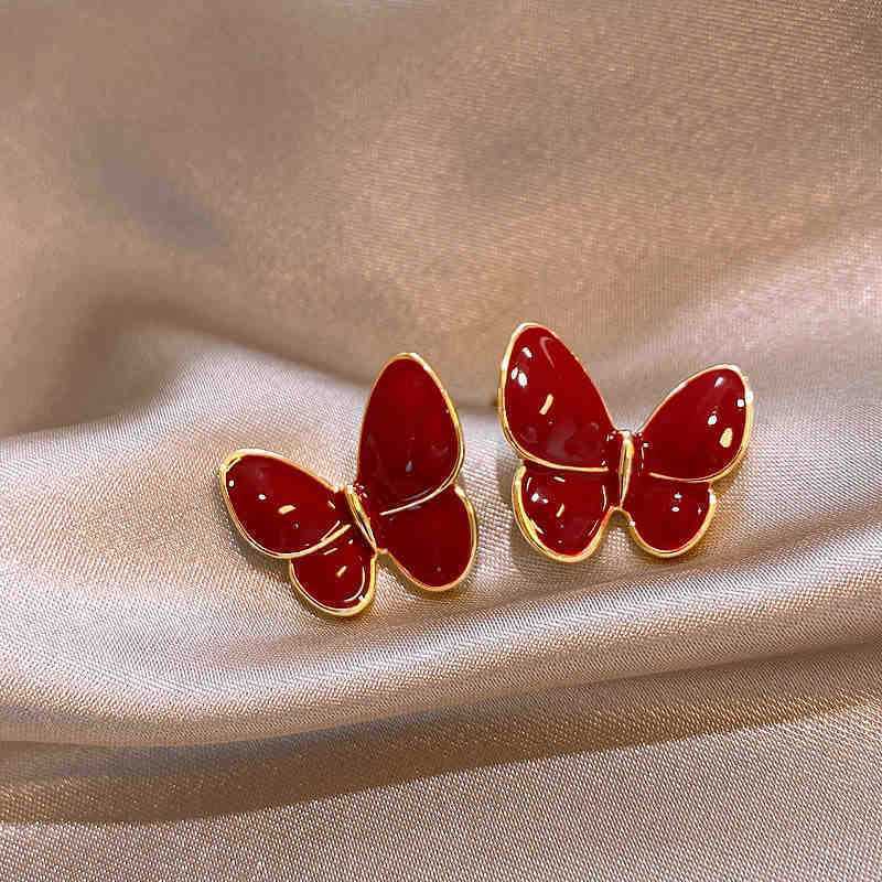Geometric Enamel Earrings For Women In Retro Style Featuring Red Metal Design