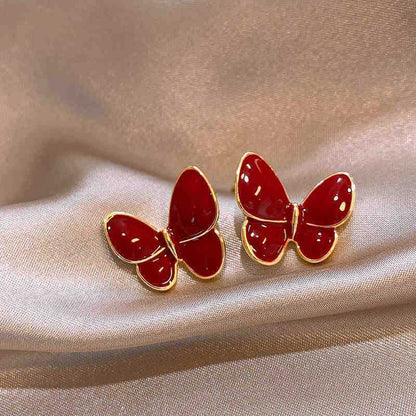 Geometric Enamel Earrings For Women In Retro Style Featuring Red Metal Design