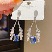 2#Silver Needle Zircon Water Drop Pendant Earrings