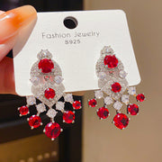 4#Silver Needle Zircon Rhombus Geometric Pendant Earrings