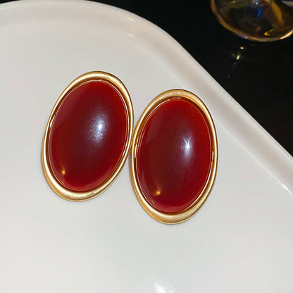 Geometric Enamel Earrings For Women In Retro Style Featuring Red Metal Design