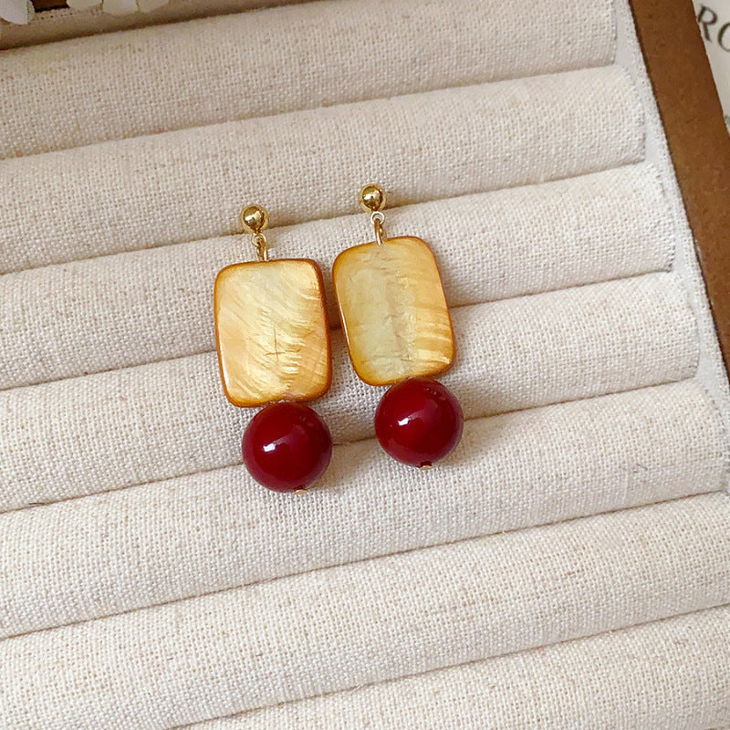 Geometric Enamel Earrings For Women In Retro Style Featuring Red Metal Design