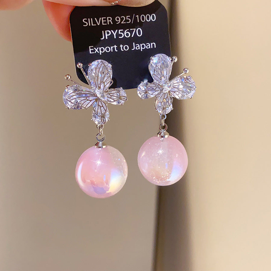 Retro Round Stud Earrings For Women With Tassel Craft, Imitation Pearl Material, And Zircon Inlay