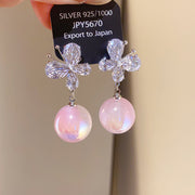 7#Silver Needle Zircon Butterfly Resin Round Stud Earrings