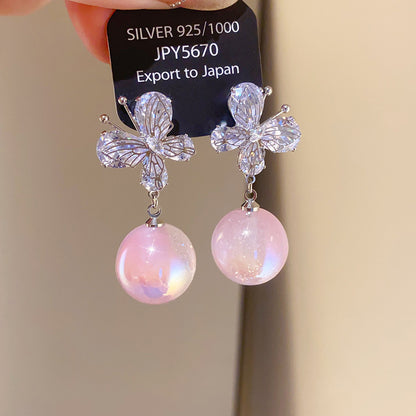 Retro Round Stud Earrings For Women With Tassel Craft, Imitation Pearl Material, And Zircon Inlay