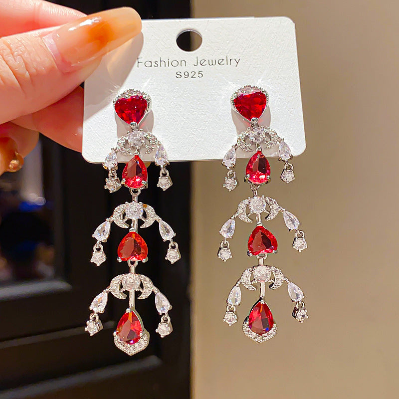 Retro Geometric Tassel Earrings For Women In Alloy With Zircon Inlay