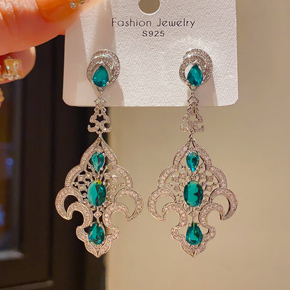 Retro Geometric Tassel Earrings For Women In Alloy With Zircon Inlay
