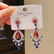 8#Silver Needle Zircon Water Drop Pendant Earrings
