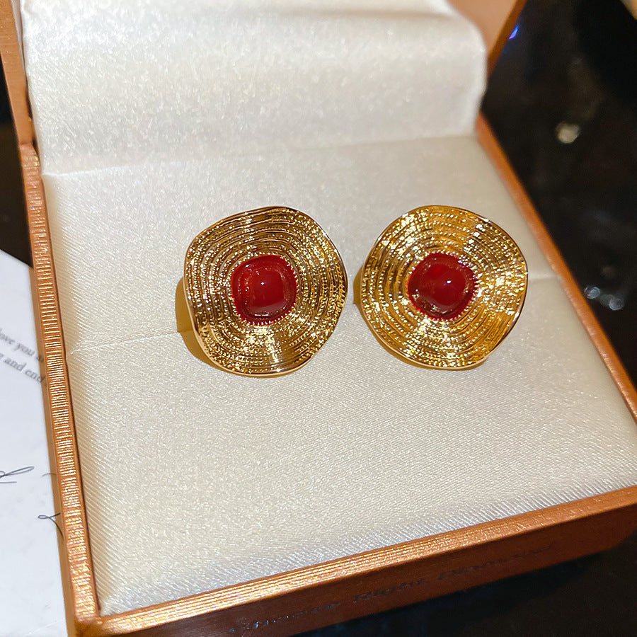 Geometric Enamel Earrings For Women In Retro Style Featuring Red Metal Design