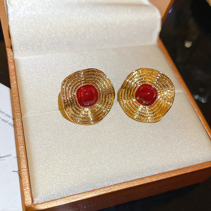 Geometric Enamel Earrings For Women In Retro Style Featuring Red Metal Design
