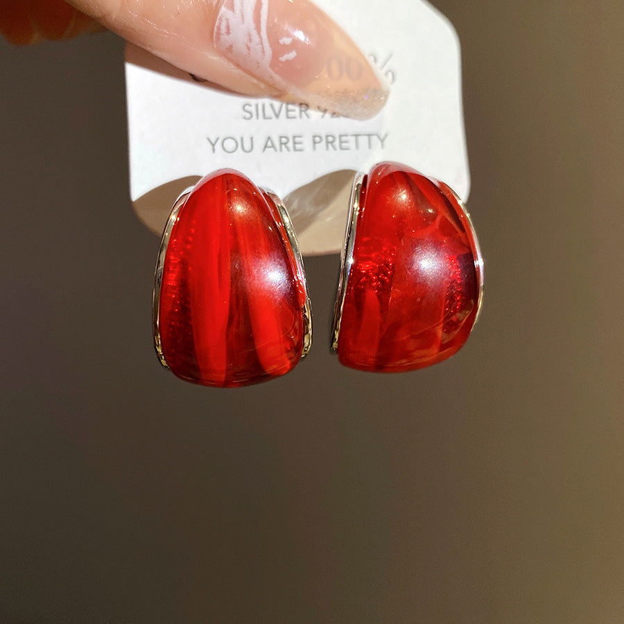 Round Stud Earrings For Women In Simple Style, Electroplated Alloy Design
