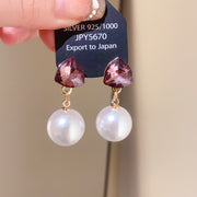 11#gold - Purple Silver Needle Inlaid Diamond Pearl Earrings