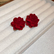 13#Silver Needle Flocked Flower Stud Earrings