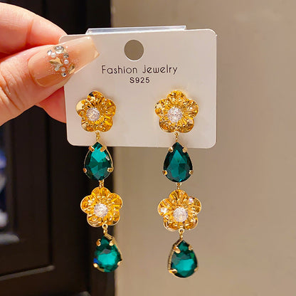 Retro Geometric Tassel Earrings For Women In Alloy With Zircon Inlay