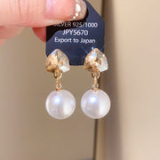 12#gold - Yellow Silver Needle Inlaid Diamond Pearl Earrings