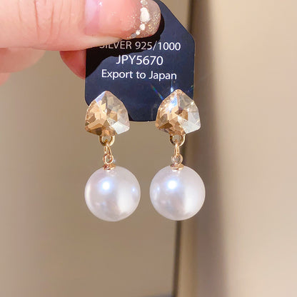 Retro Round Stud Earrings For Women With Tassel Craft, Imitation Pearl Material, And Zircon Inlay