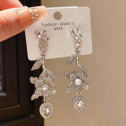14#silver - Silver Needle Inlaid Diamond Flower Waterdrop Earrings