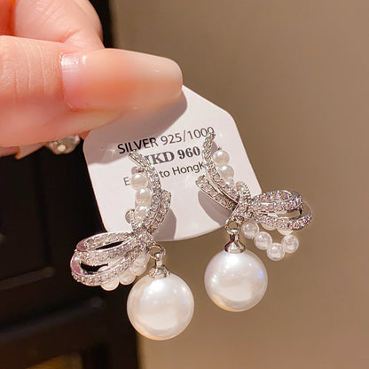 Retro Round Stud Earrings For Women With Tassel Craft, Imitation Pearl Material, And Zircon Inlay