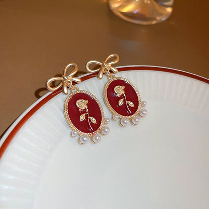 Geometric Enamel Earrings For Women In Retro Style Featuring Red Metal Design