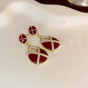 16#Silver Needle Oil Drop Geometric Earrings