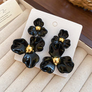 21#Silver Needle Oil Drop Flower Earrings (Set of Four)