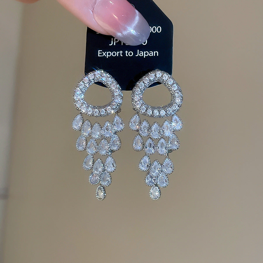 Tassel Stud Earrings For Women Featuring Electroplated Gold Plating And Zircon Inlay Material