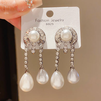 Retro Geometric Tassel Earrings For Women In Alloy With Zircon Inlay