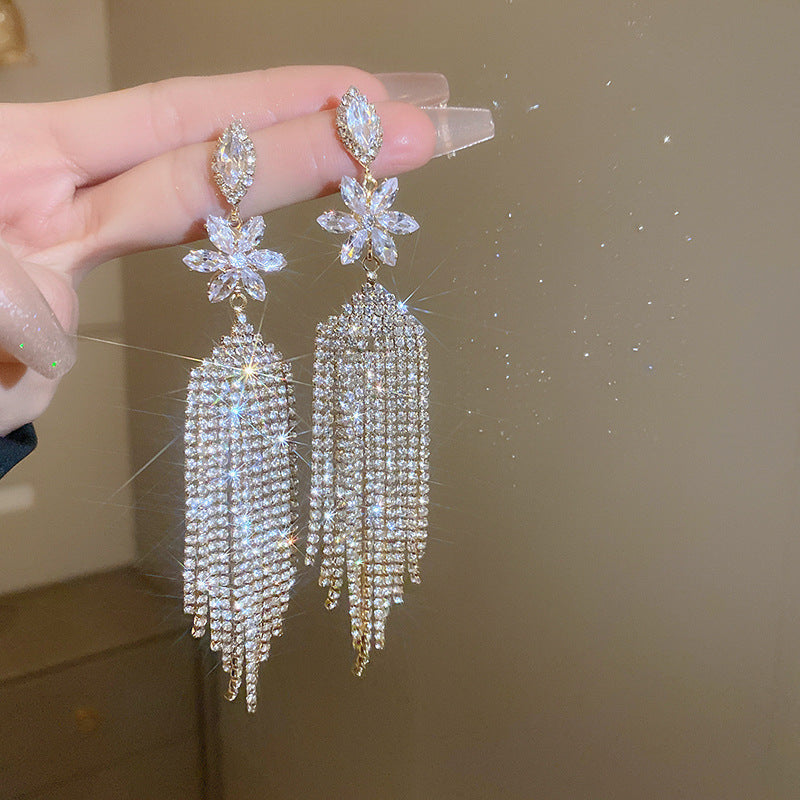 Tassel Stud Earrings For Women Featuring Electroplated Gold Plating And Zircon Inlay Material