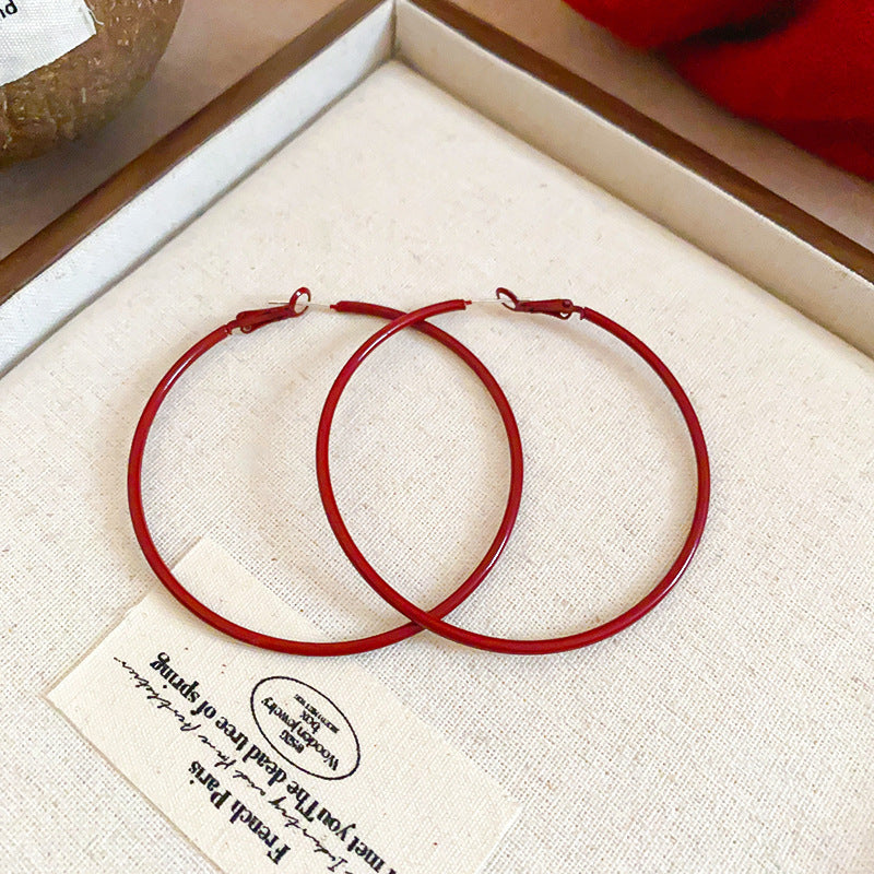 Geometric Enamel Earrings For Women In Retro Style Featuring Red Metal Design
