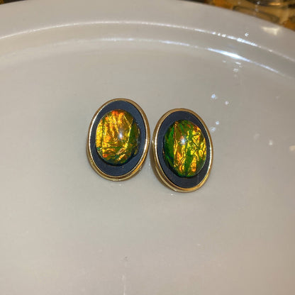 Round Enamel Stud Earrings For Women With Resin And Rhinestone Inlay, Electroplated Gold Plating Process