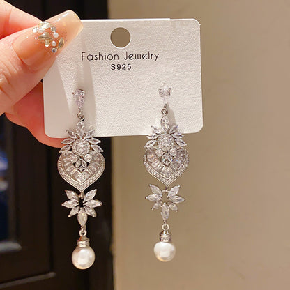 Retro Geometric Tassel Earrings For Women In Alloy With Zircon Inlay