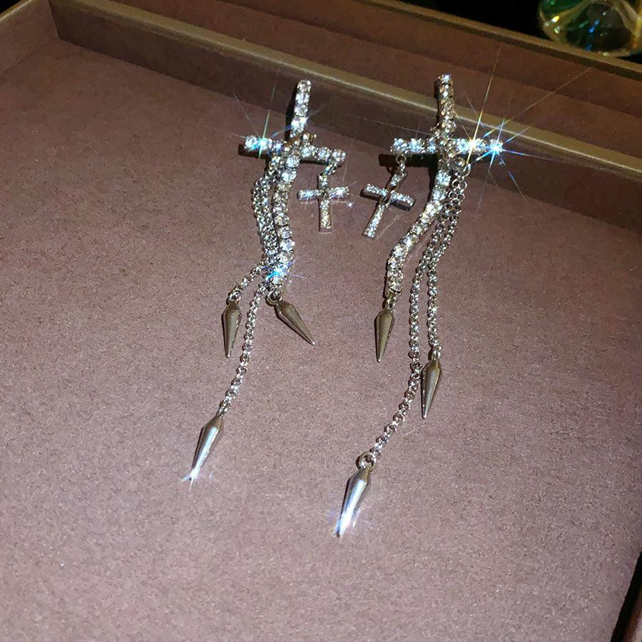 Tassel Stud Earrings For Women Featuring Electroplated Gold Plating And Zircon Inlay Material
