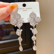 17#Petal Leaf Water Drop Tassel Earrings