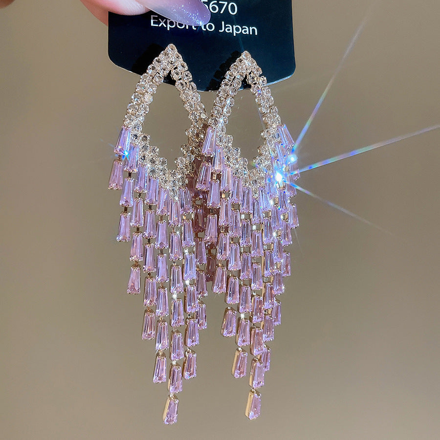 Tassel Stud Earrings For Women Featuring Electroplated Gold Plating And Zircon Inlay Material