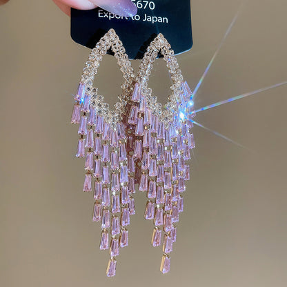 Tassel Stud Earrings For Women Featuring Electroplated Gold Plating And Zircon Inlay Material