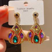 19#Silver Needle Zircon Drop Shape Glass Stud Earrings