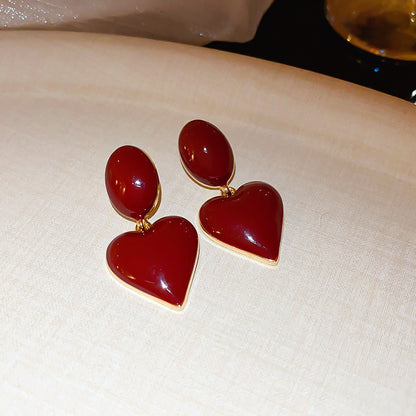 Geometric Enamel Earrings For Women In Retro Style Featuring Red Metal Design