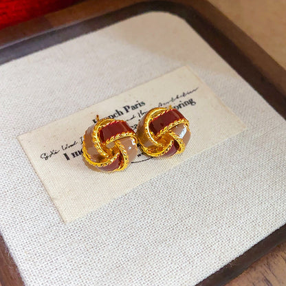 Geometric Enamel Earrings For Women In Retro Style Featuring Red Metal Design