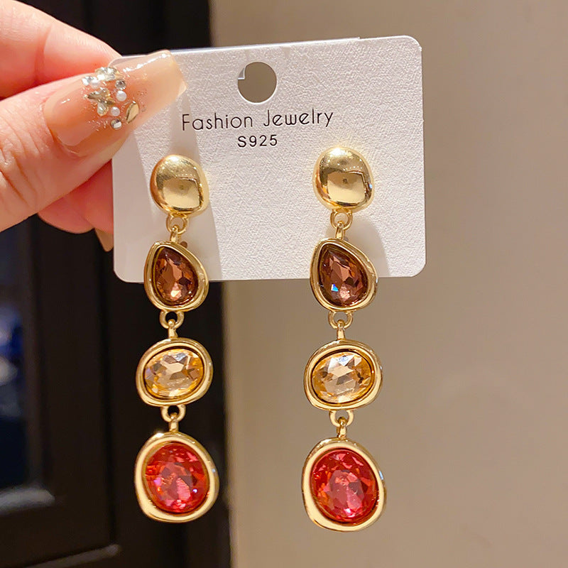 Retro Geometric Tassel Earrings For Women In Alloy With Zircon Inlay