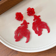 38#Silver Needle Resin Flower Carp Earrings